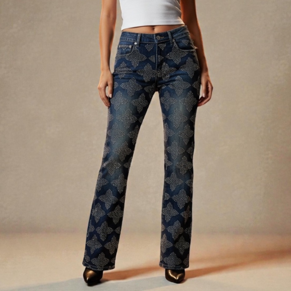 Watson Cross Rhinestone Embellished Denim‎ Blue Jean Pants, Size 30, NWT